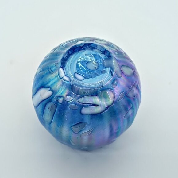 Handblown Blue Iridescent Glass Candle Holder - Picture 6 of 6